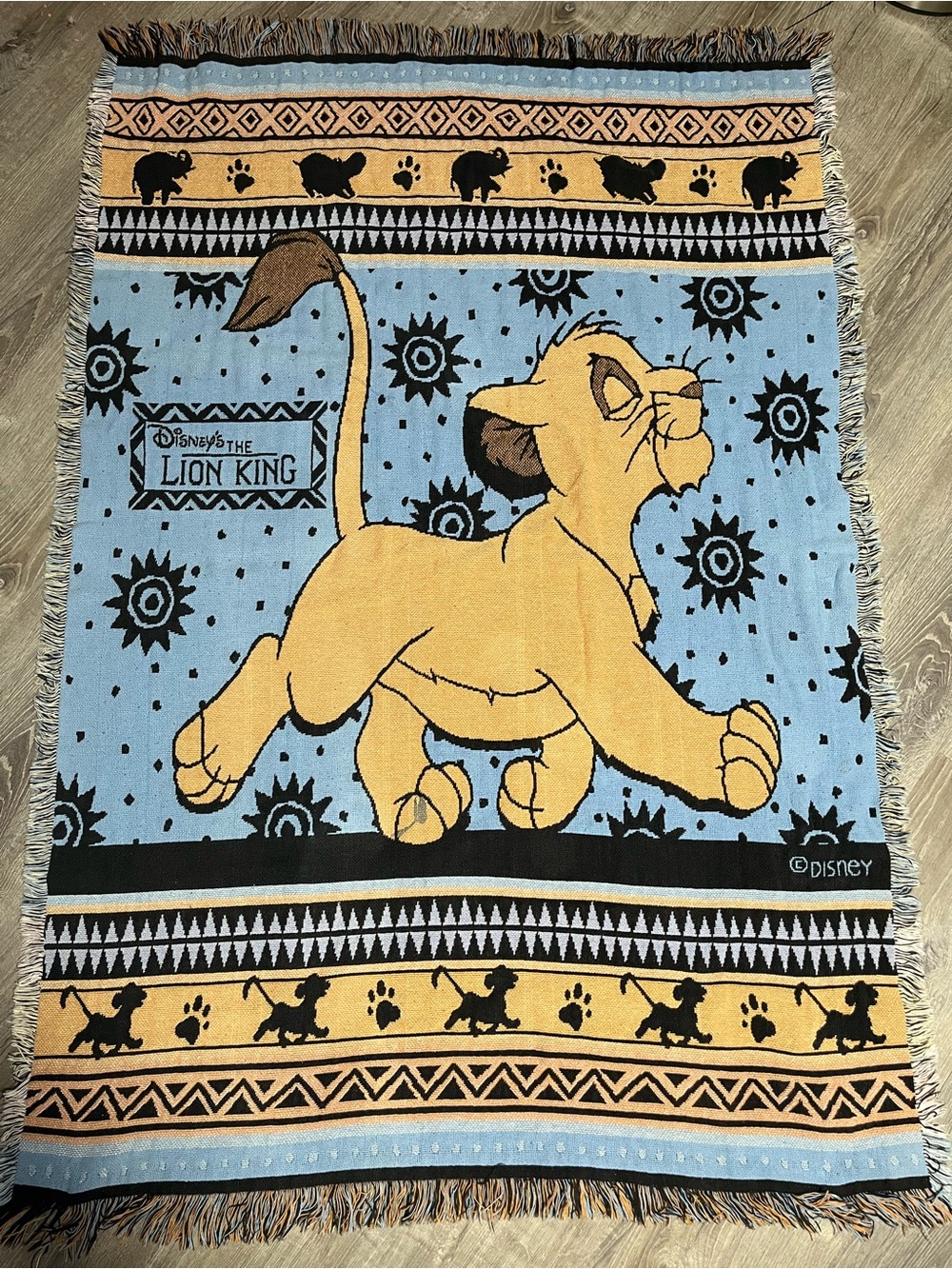 Vintage 90s Disney The Lion King Simba Blanket Throw Tapestry Knit 44x62